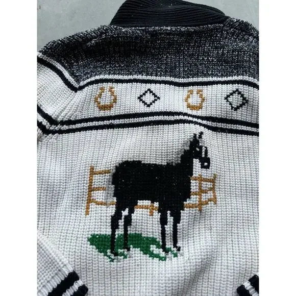 1950s Vintage Western Sears Men’s Size M Cowboy Horses Sweater Cardigan Flaws